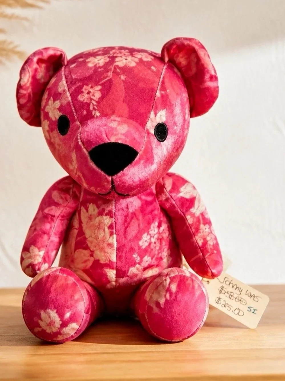 Johnny Was pink Floral Plush Teddy Bear Stuffed Animal, Fabric Plush Bear